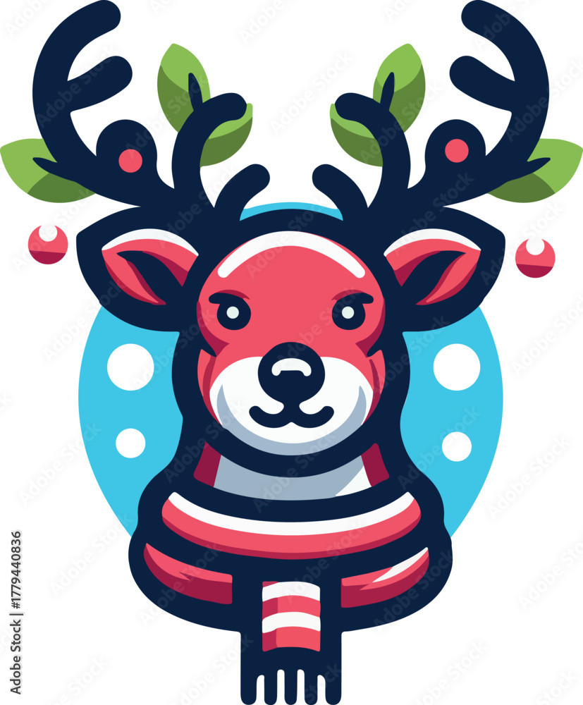Naklejka premium Christmas reindeer face logo icon vector white background .