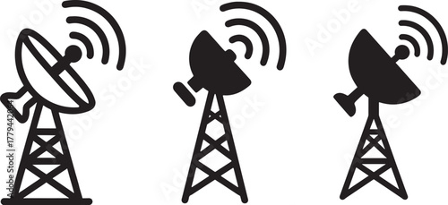 radio antenna icon. Satellite Dish Antenna Tower Icon silhouette vector