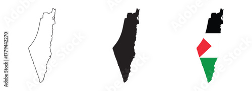 Tableau sur toile Palestine map vector set with editable country outline black silhouette and nati