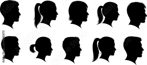 Collection of diverse human head silhouette profiles
