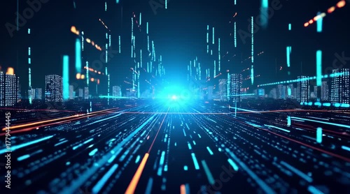 Futuristic Smart City Network Background with High-Speed Digital Data Flow and Glowing Light Trails