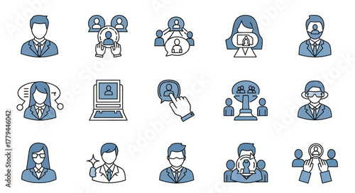 Vector illustration of human resources and online communication icons