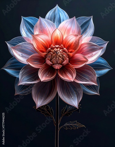 Beautiful floral illustration of a layered, color-shifted bloom