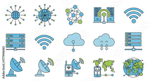Vector illustrations showcasing diverse elements of digital networks and connectivity