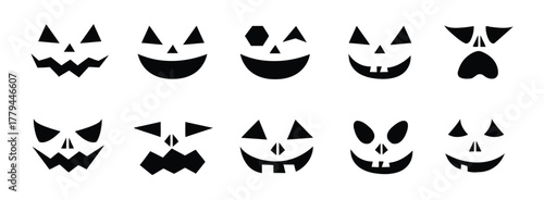 halloween, pumpkin, jack-o-lantern, faces, carving, spooky, scary, creepy, grinning, smiling, evil, sinister, happy, cartoon, illustration, graphic, design, element, set, collection, icons, symbols, b