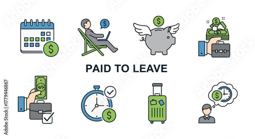 Conceptual vector illustration depicting paid leave benefits and compensation package