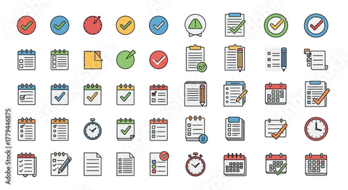Collection of task management, schedule, and to-do list vector icons set