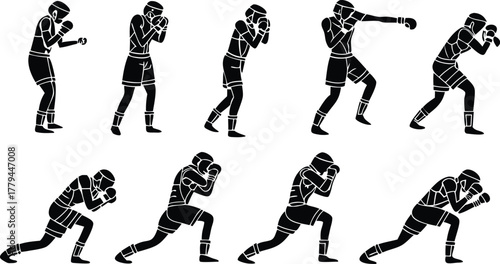 Dynamic boxing stances showcase strength and agility, ideal for sports promotions, fitness campaigns, and motivational visuals. Powerful athletic energy.