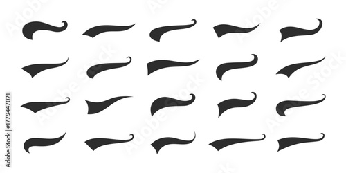 swash, underline, typography, design element, accent, flourish, decorative, graphic, isolated, white background, collection, set, mark, emphasis, stroke, curve, swoosh, tail, highlight, editorial, pri