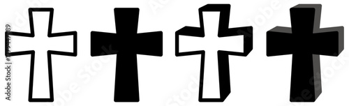 set vector Christian cross icon. Christianity sign religion symbol design illustration