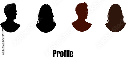 Silhouettes of male and female heads in profile