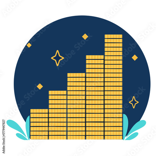 きらきらと輝くなめらかな質感と黄金の光沢金貨の積み上げが、貯金や富の蓄積、希望を象徴