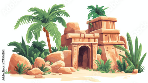 Chan Chan Archaeological Site. Chan Chan Archaeological Site hand drawn watercolor illustration