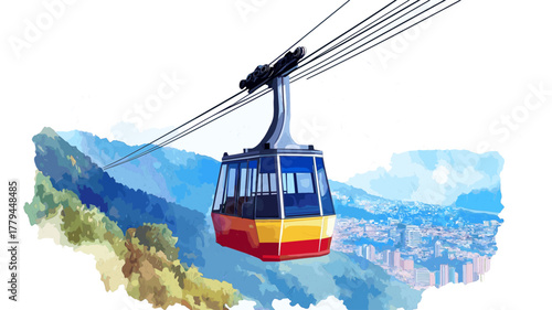 Merida Cable Car. Merida Cable Car hand drawn watercolor illustration