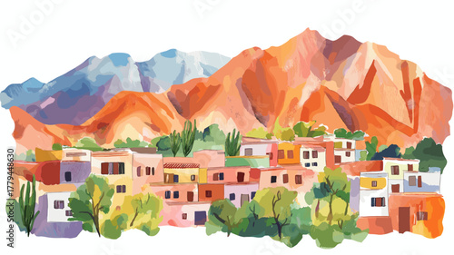 Quebrada de Humahuaca. Quebrada de Humahuaca hand drawn watercolor illustration