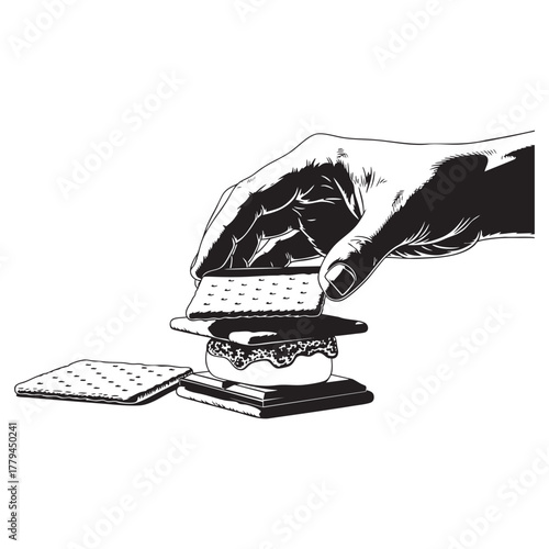 Hand Assembling a S'more - Step-by-Step Dessert Preparation