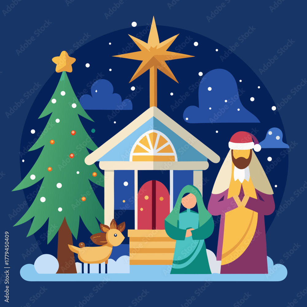 Obraz premium Flat nativity scene with star