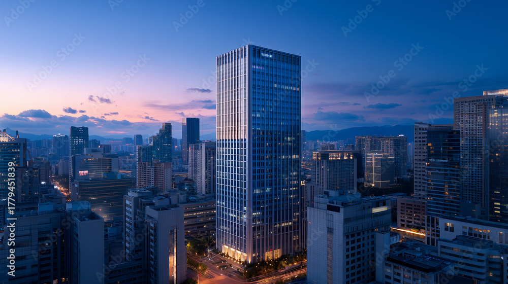 Obraz premium Close-up shots of skyscrapers at night, the Blues moment