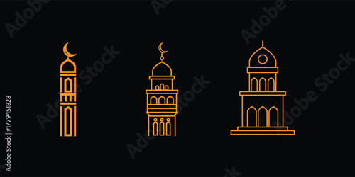 Islamic Mosque Minaret Line Art Vector Design