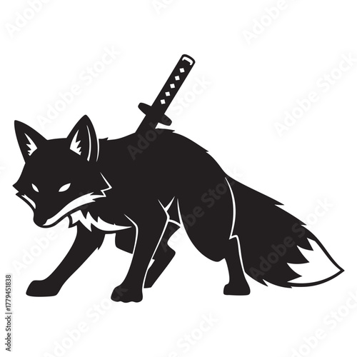 Stealthy Fox with Katana Sword Silhouette - Ninja Wildlife Vector