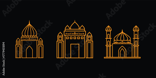 Mosque Minaret Line Art Vector and Islamic Architecture.