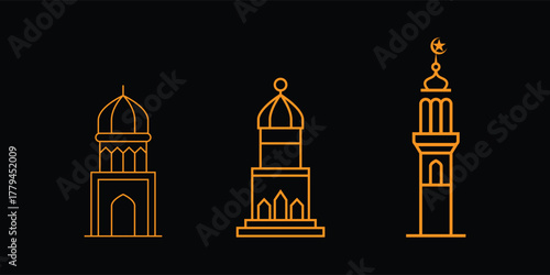 Mosque Minaret Line Art  & Minimal Arabic Design
