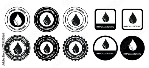 Hypoallergenic tested icons set design. Cosmetic certification label, Hypoallergenic icon sign black on white background. Hypoallergenic logo, label, sign, badge, symbol, banner, line, flat vector.