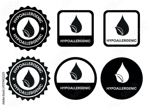 Hypoallergenic tested icons set design. Cosmetic certification label, Hypoallergenic icon sign black on white background. Hypoallergenic logo, label, sign, badge, symbol, banner, line, flat vector.