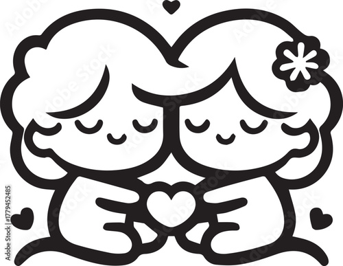 Romantic Couple Love Doll Silhouette Embracing Vector Illustration Isolated Design,