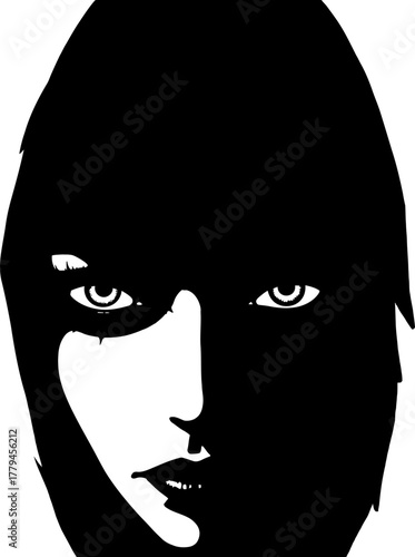 Minimalist Black and White Woman Face Portrait