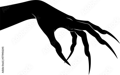 Black Silhouette of a Clawed Hand on White Background