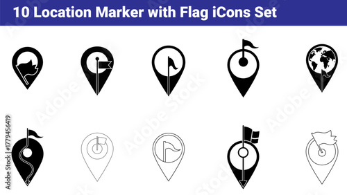 Vector Location Marker & Flag Icon Set for Maps & UI Design