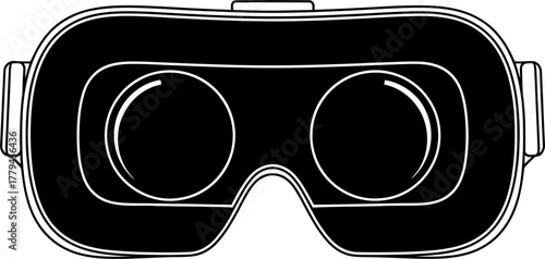 Black and white illustration of VR headset