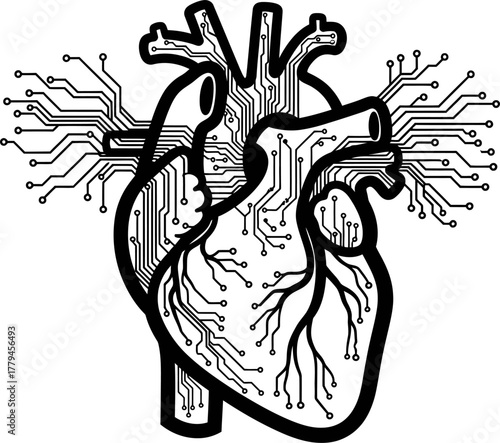 Digital Heart Circuit Board Technology Concept