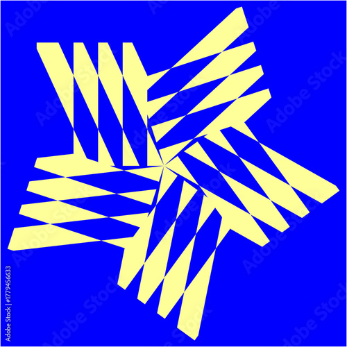 Radiant golden shards spiral outward on a vivid blue backdrop, forming a mesmerizing geometric bloom that evokes energy, motion, and balance.