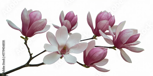 Pink spring magnolia flowers branch