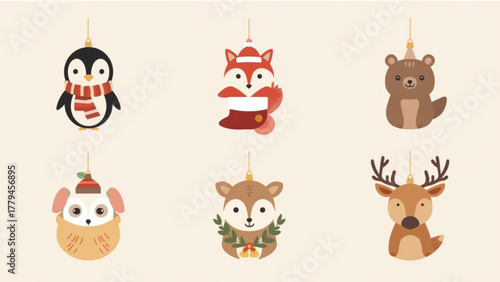 Cute christmas animal ornaments penguin fox bear dog deer collection