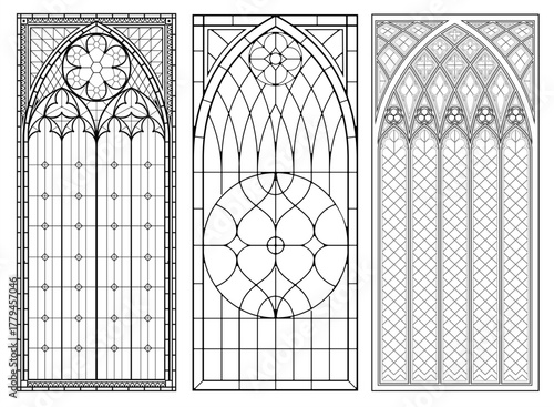 Set of Gothic Stained Glass Window Designs