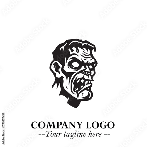 Head of Zombie Logo Symbol in Black on the White Background with Horror Minimal Vector Design