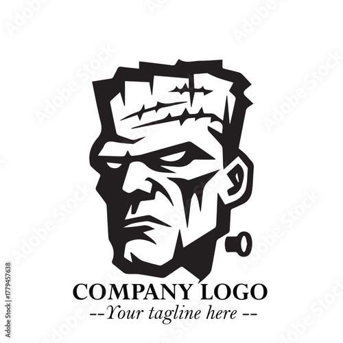 Head of Zombie Logo Symbol in Black on the White Background with Horror Minimal Vector Design