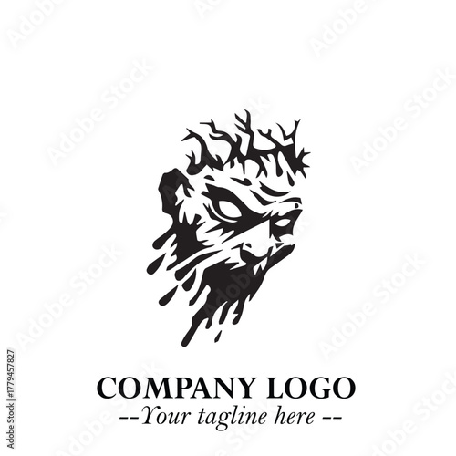 Head of Zombie Logo Symbol in Black on the White Background with Horror Minimal Vector Design