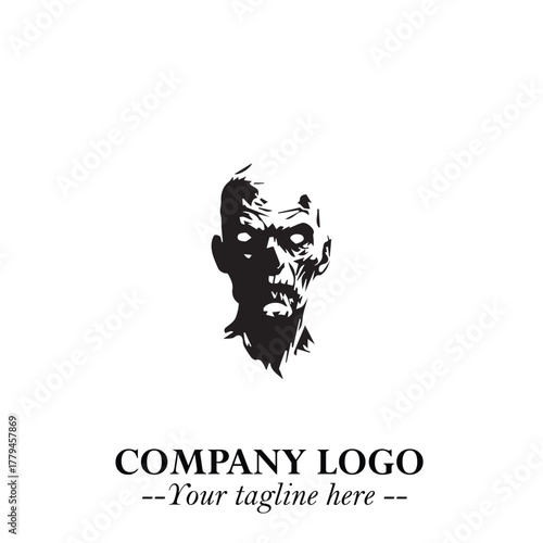 Head of Zombie Logo Symbol in Black on the White Background with Horror Minimal Vector Design
