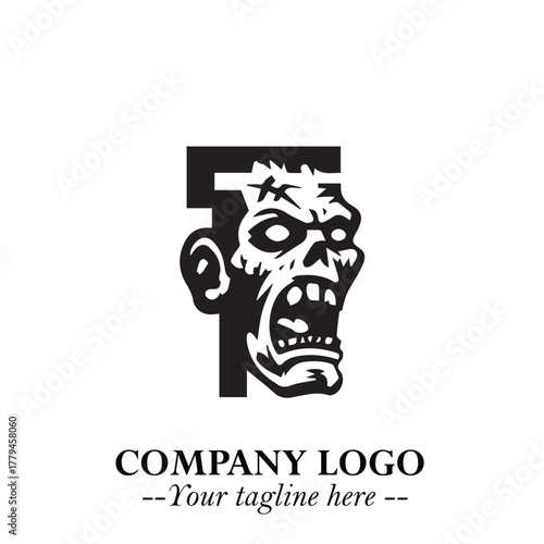 Head of Zombie Logo Symbol in Black on the White Background with Horror Minimal Vector Design