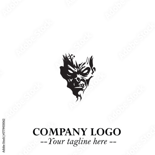 Head of Zombie Logo Symbol in Black on the White Background with Horror Minimal Vector Design