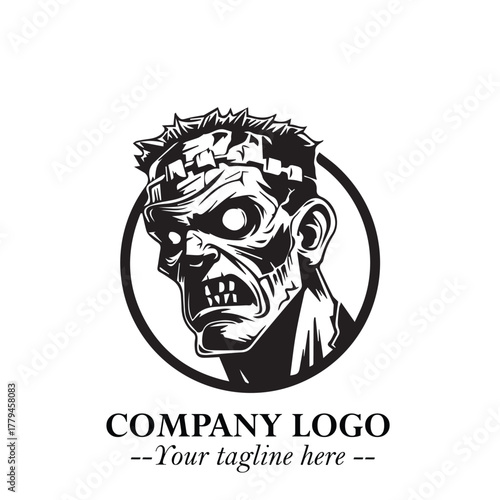 Head of Zombie Logo Symbol in Black on the White Background with Horror Minimal Vector Design