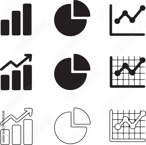 Nine Minimalist Analytics Dashboard Icons with Transparent Background vector