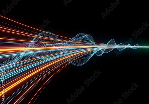Dynamic light trails create abstract data flow with vibrant energy