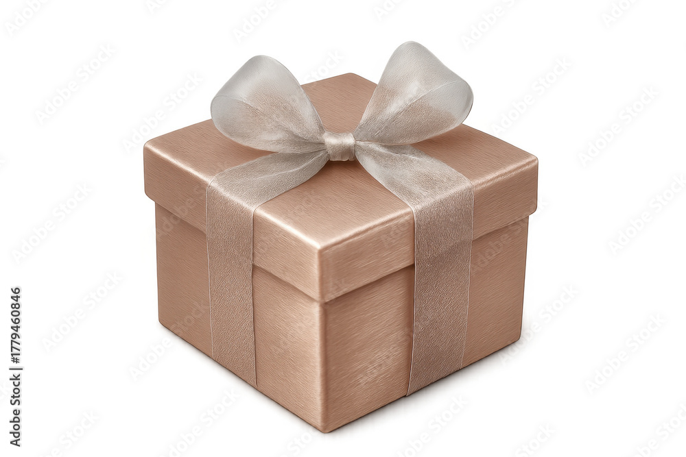 Fototapeta premium Rose gold colored gift box with an elegant sheer organza ribbon and bow, representing presents for various special occasions