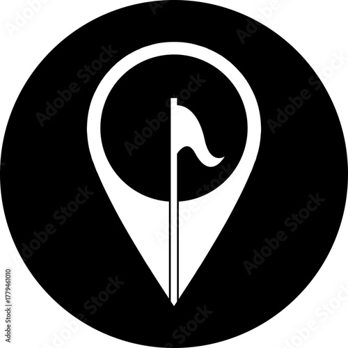 Elegant golf course location pointer icon for sports app or website design, pinpointing the green with a modern, clean vector graphic
