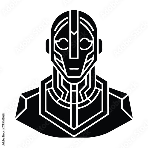 vector cyber human head outline on white background round  






